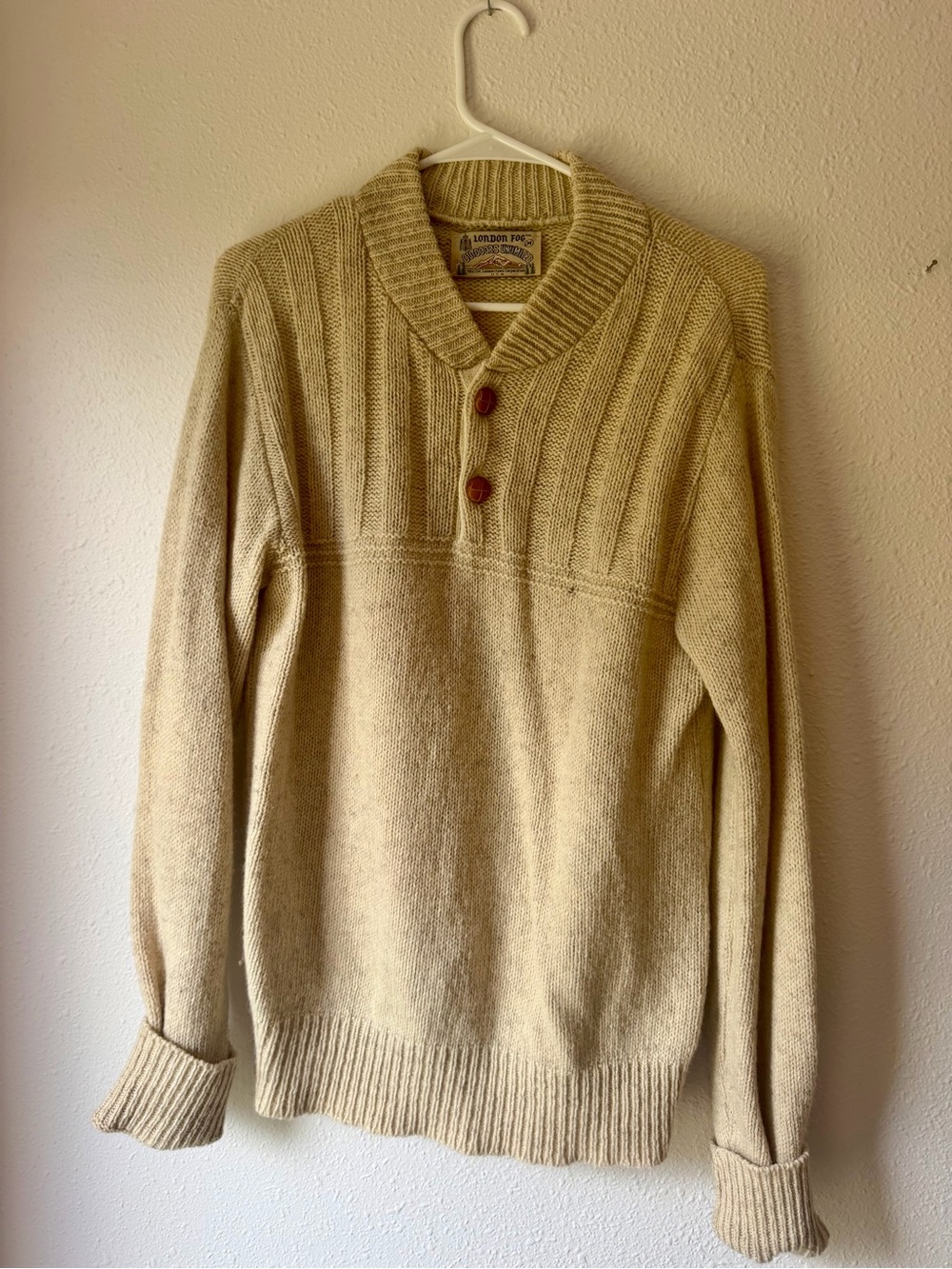 Vintage 100% wool Cream Shawl Collar Pullover Sweater